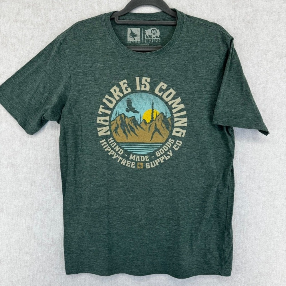 HippyTree Nature Is Coming Graphic T-Shirt Mens Medium Green Vintage Blend Tee